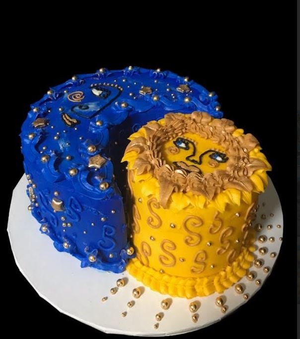 Sun and moon celestial themed birthday cake