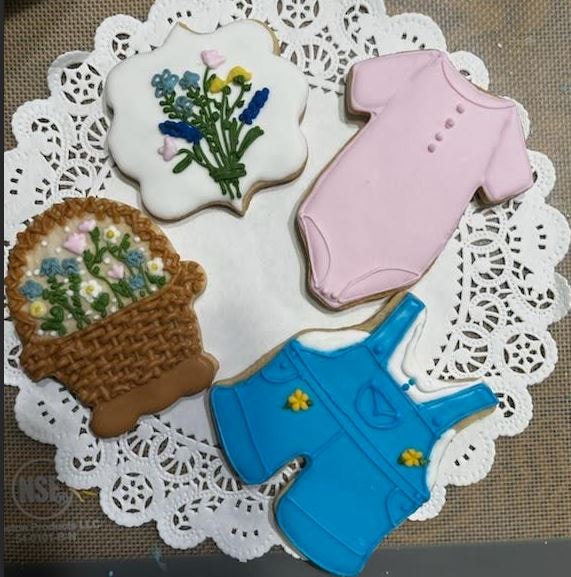 Decorated baby shower cookies with flowers