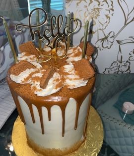 Hello 30 caramel drip birthday cake