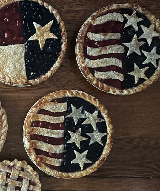 Patriotic American flag pies with star and stripe crust designs